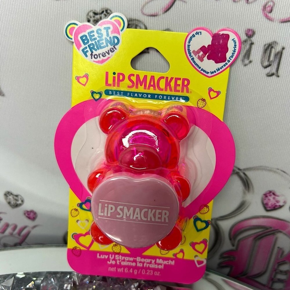 Lip smacker gummy bear lip chap lip gloss container brand new neon pink teddy🧸